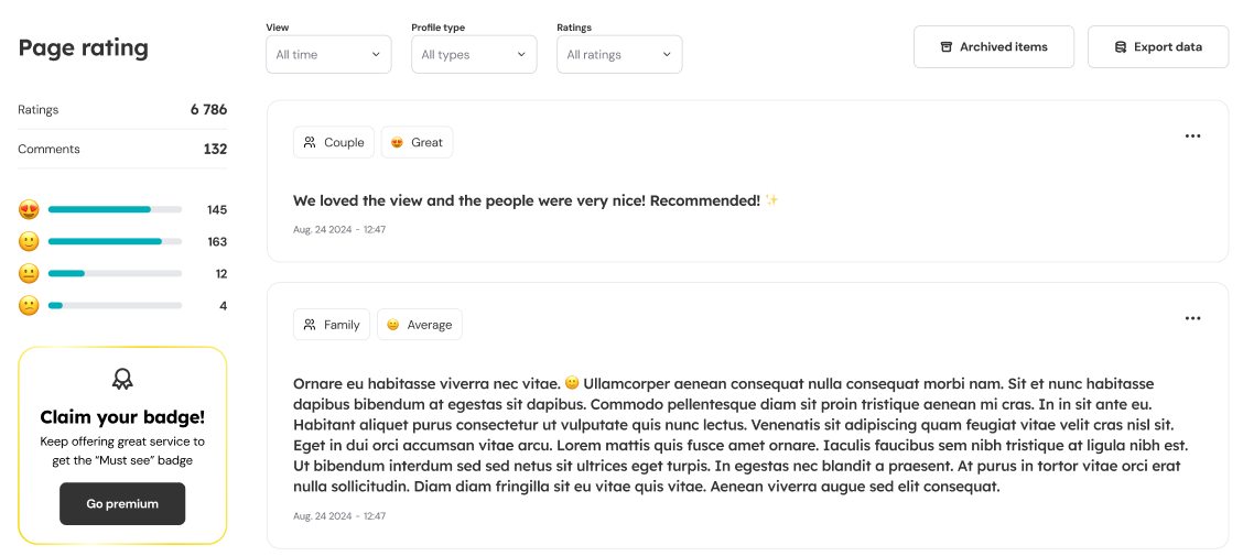 Page rating : distribution des notes et nombre de commentaires