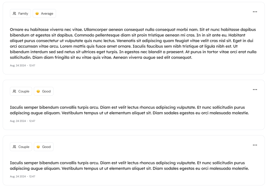 Avis détaillés avec tags de profil et sentiment