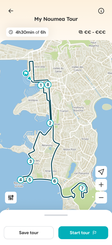 Itinéraire de tour avec étapes numérotées